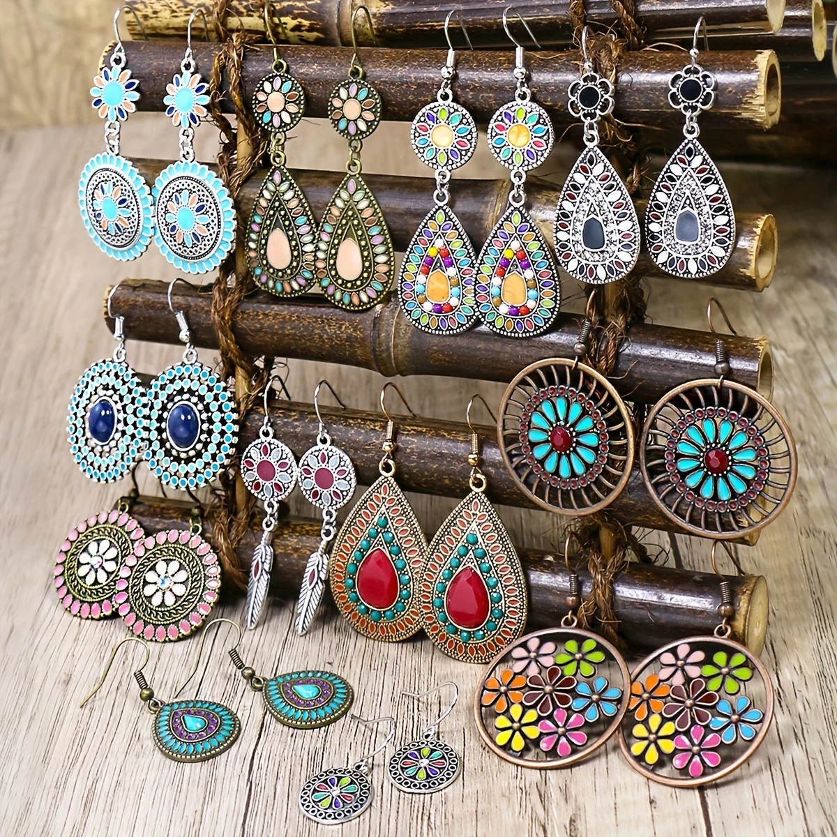 12 Pairs Boho Vintage Style Earrings Set Dainty Chic Colorful Geometric Dangle Drop Earrings for Women Jewelry Gifts