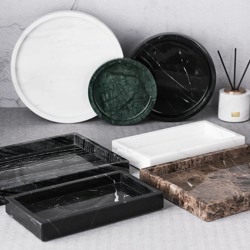 Marble tray decoration, hotel specific toiletries, storage tray set