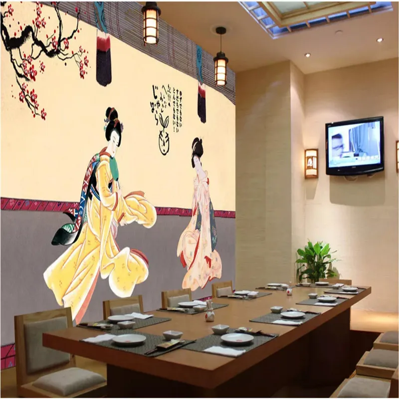 Classical Hand-painted Japanese Ladies Figure 3D Photo Wallpapers Japanese Restaurant Sushi Store Industrial Decor Wall Paper