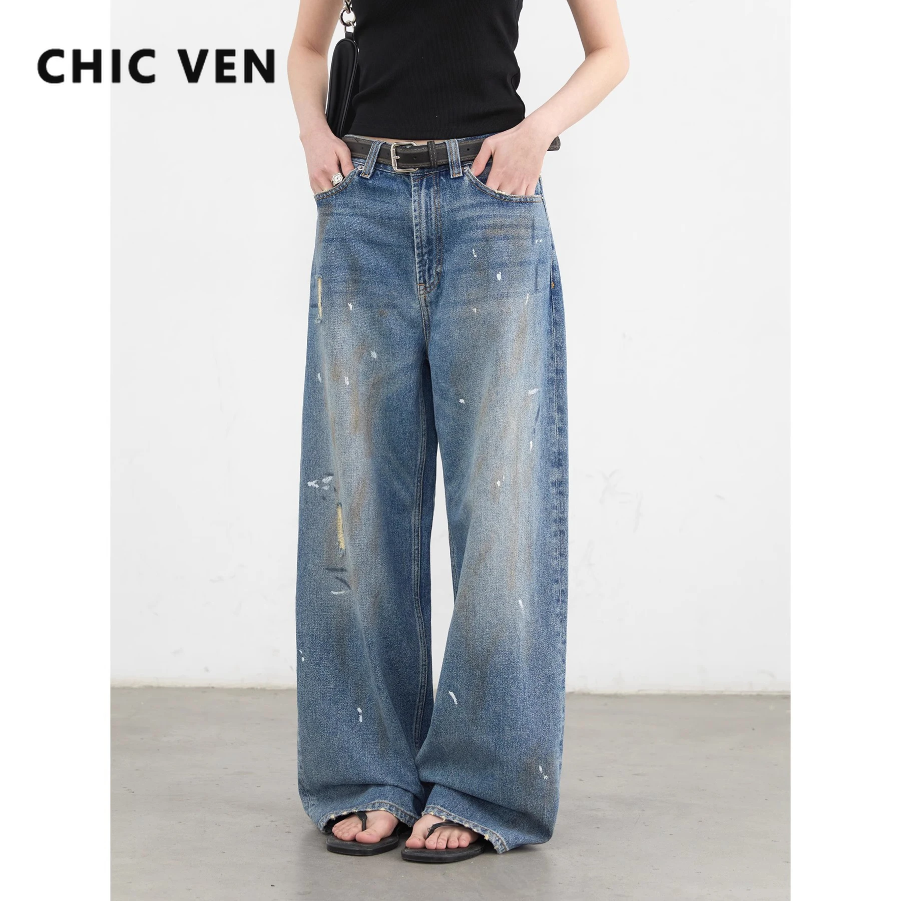 

CHIC VEN Women Jeans Loose Casual New Retro High Waisted Straight Leg Wide Leg Denim Pants Female Trousers Summer 2025