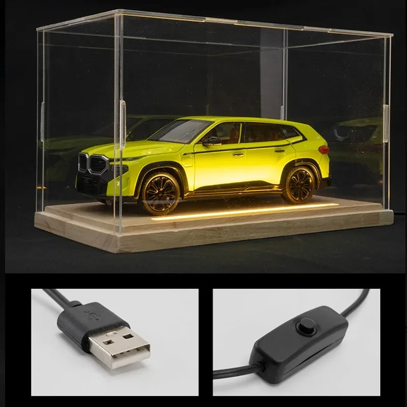 Light Suit with LED Acrylic Display Box for 1/32 Scale 1/24 Scale Car Model Wood Transparent Dust Proof Storage Holder