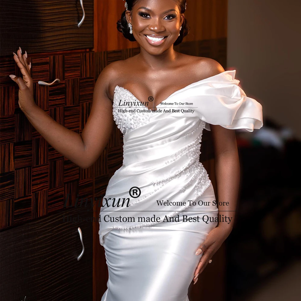 

Gorgeous Beading Wedding Dresses One Shoulder Sleeveless Bridal Gowns for Woman with Detachable Train Customized robe de mariée