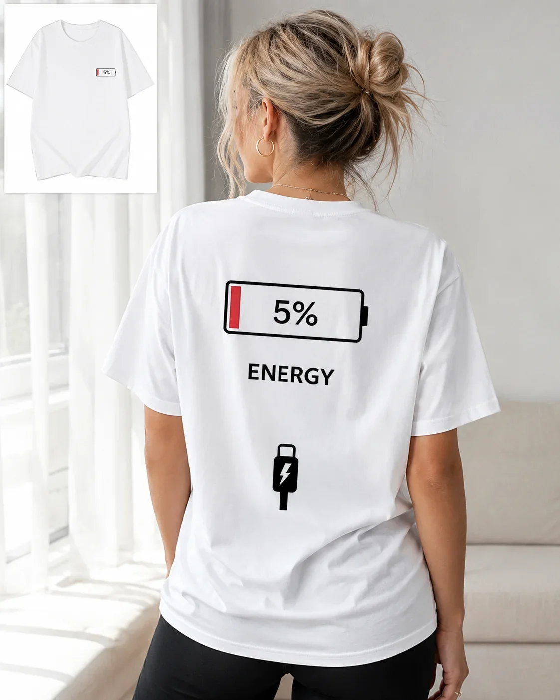 New Couple Matching 5% Low Battery Printed T-shirt  Short Sleeved Women's T-shirt Men's T-shirt Summer Top