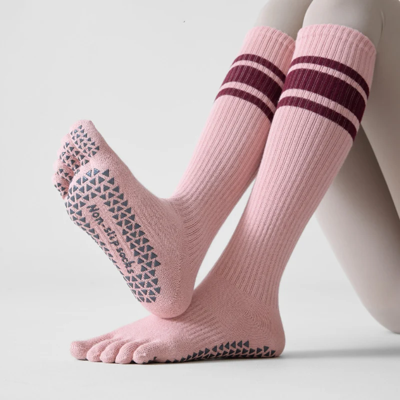 Woman's Non Slip Yoga Socks Summer 2026 Brand Design Patchwork Cotton Toe Socks Comfortable Calf Compression Stockings for Women
