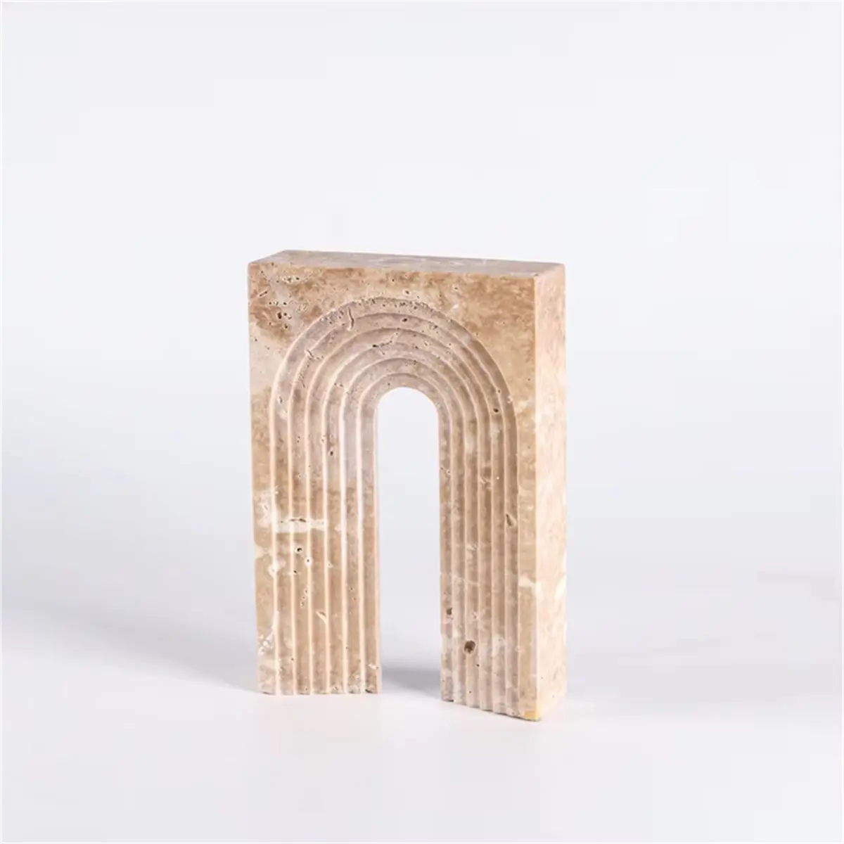 N94R Luxury Natural Marble Yellow Travertine Geometric Arch Bookend for Bedroom and Living Room Desktop Book Stand Ornament