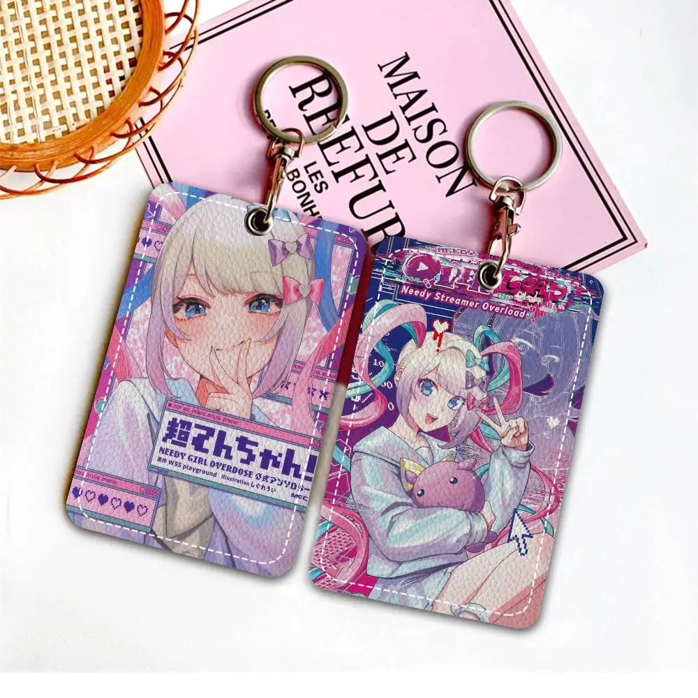Iodl Game N-Needy Streamer O-Overload  Rectangle ID Card Case Keychain Access Card Bag Key Tag Ring Leather Card Holder Key Ring