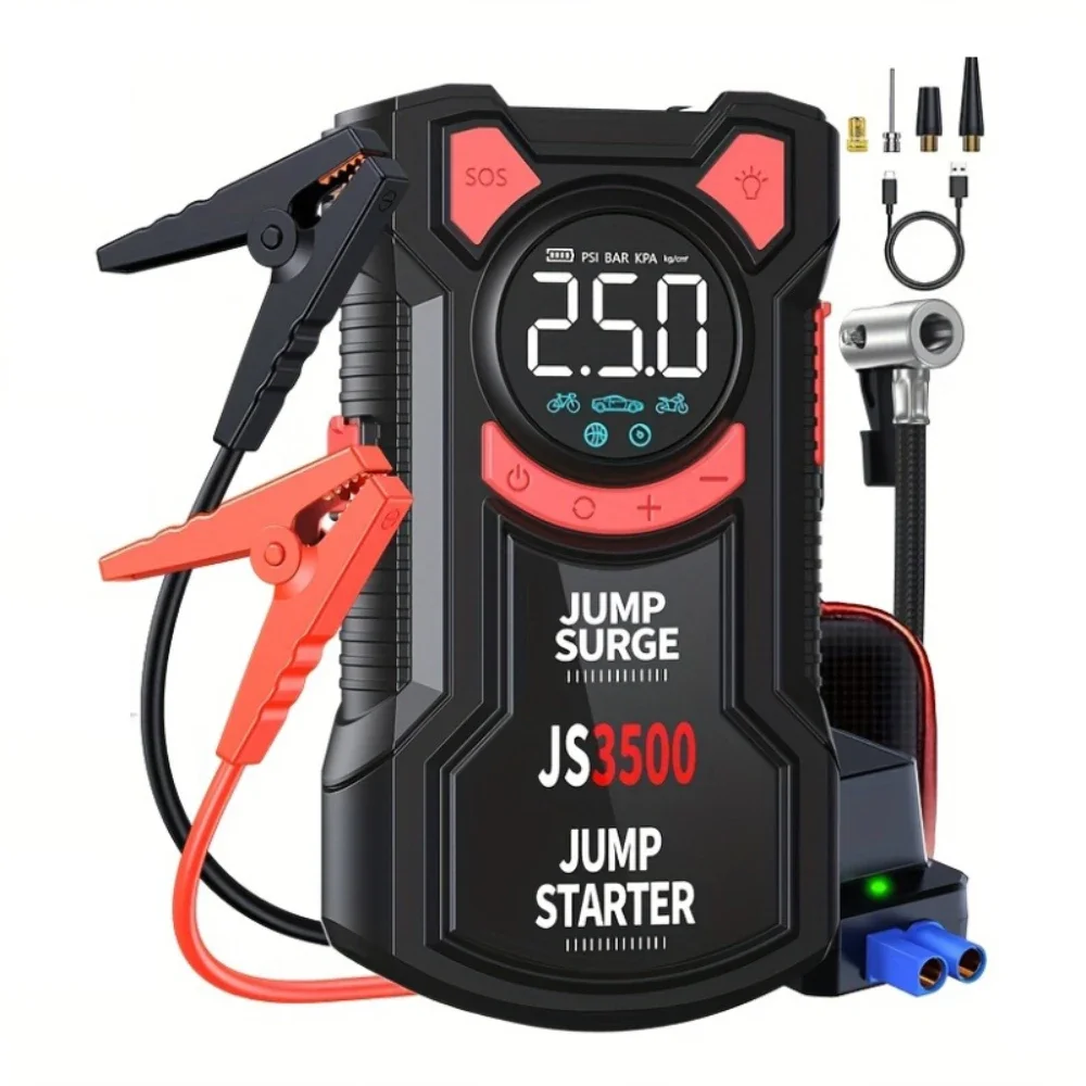 3000A Car Jump Starter Air Pump Power Bank Lighting 150PSI Air Compressor 5 In 1 Battery Starters Starting Auto Tyre Inflator