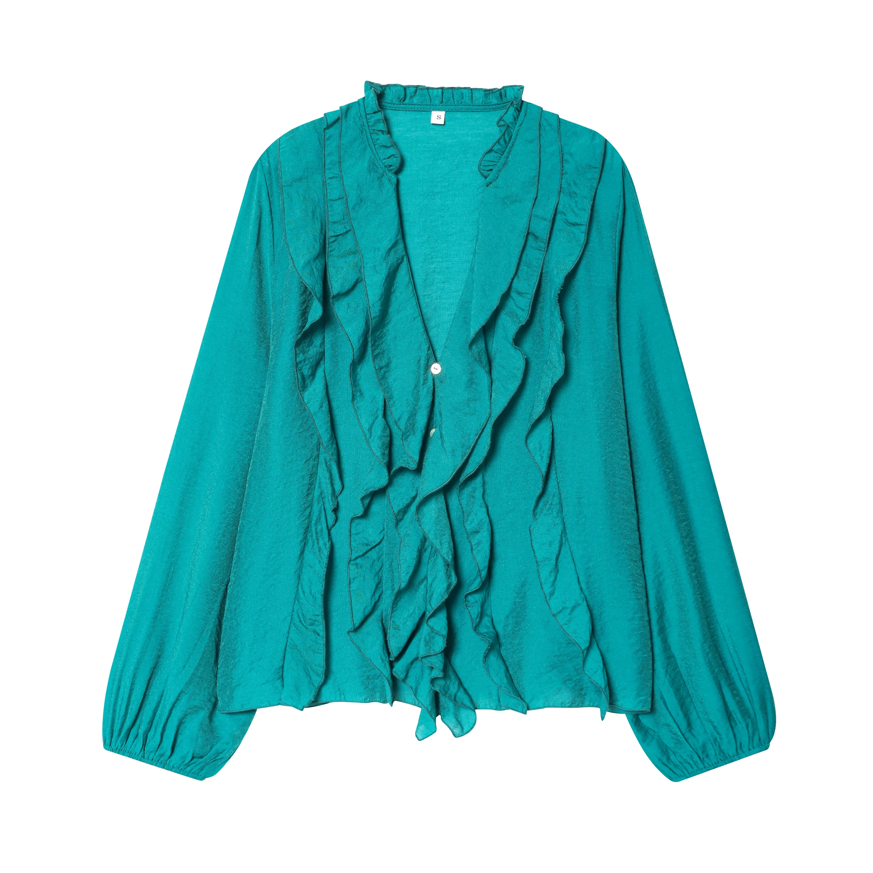 Fashionable Layered Decorative Shirt JNLEAOG Women's Clothing Autumn New Style Breathable Polyester Long Sleeve V-neck Cardigan