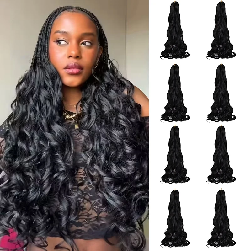 8 Pack French Curly Braiding Hair 24'' Loose Wavy Bouncy Braid Hair Spiral Curly Crochet Hair Synthetic Hair Extension for Women