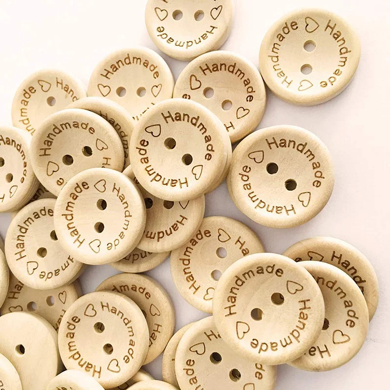 50/100Pcs Wooden Handmade Buttons 15/20/25mm Wooden Sewing Round Buttons Bulk DIY Crafts Love Buttons For Clothing Accessories