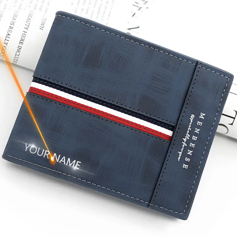 2024 New Short Men Wallets Slim Card Holder Name Print Male Purses Luxury PU Leather Coin Pocket High Quality Small Men's Wallet