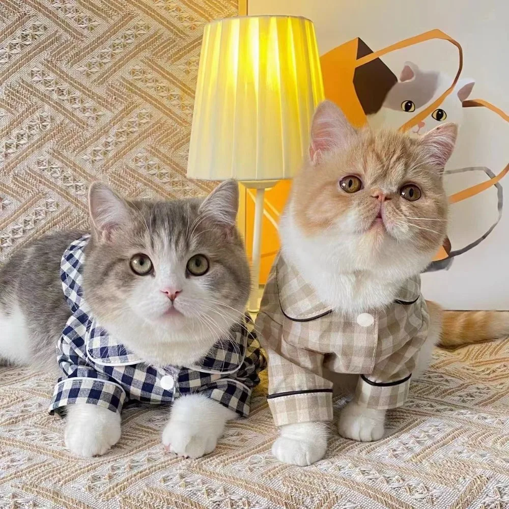 

Leisure Pet Sleepwear Breathable Plaid Cotton Cat Small Shirt Comfortable Pet Clothes For Puppy Cat Spring Summer