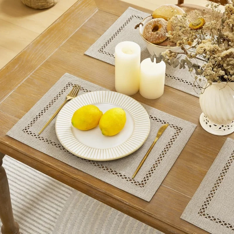 1/4/6 Stück cremefarbene hohle Tischsets, rustikale geometrische Stoff-Tischsets, hitzebeständig, Geschenk-Tischsets für Hochzeit, Küche, Tischdekoration