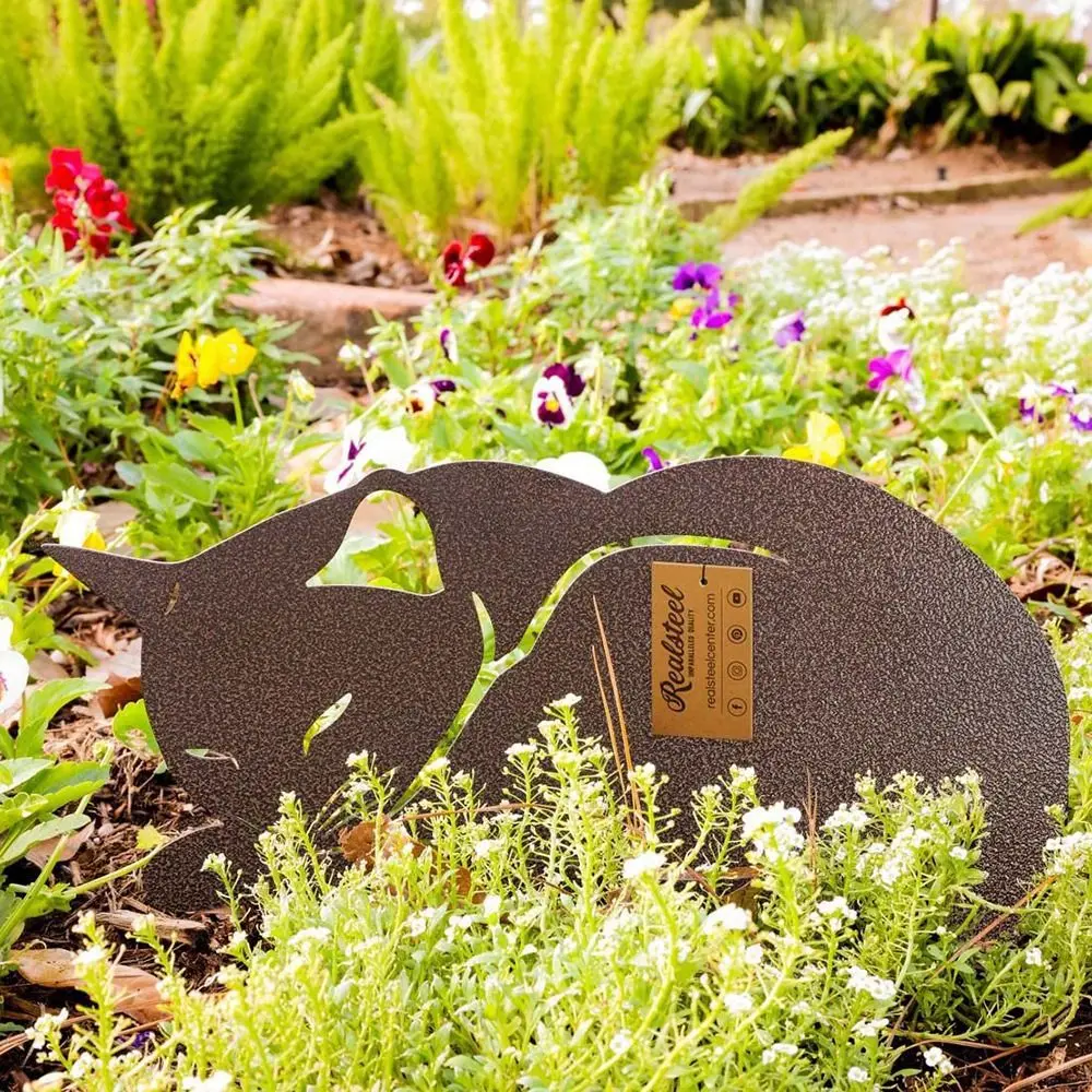 High Quality Black Metal Ground Inserted Pile Outdoor Lawn  Cat Metal Statues Garden Ornaments