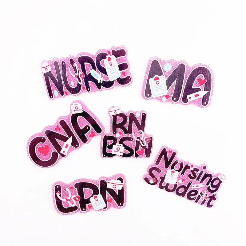 1PC 53MM Pink Glitter Acrylic MA CNA RN BSN LPN Nurse Nursing Student Charm Fit DIY ID Card Badge Holder Jewelry Making Gift