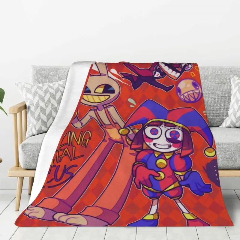 Custom Amazing Circus Cartoon Games Digital Blankets Warm Flannel Pomni Throw Blanket for Bed Couch Bedspread