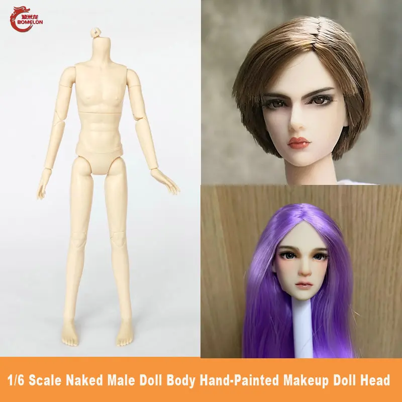 1/6 Scale Nude Male Doll Jointed Naked Body Hand-Painted Makeup Boy Doll Head With 3D Eyes Bjd Dolls Accessories Toys