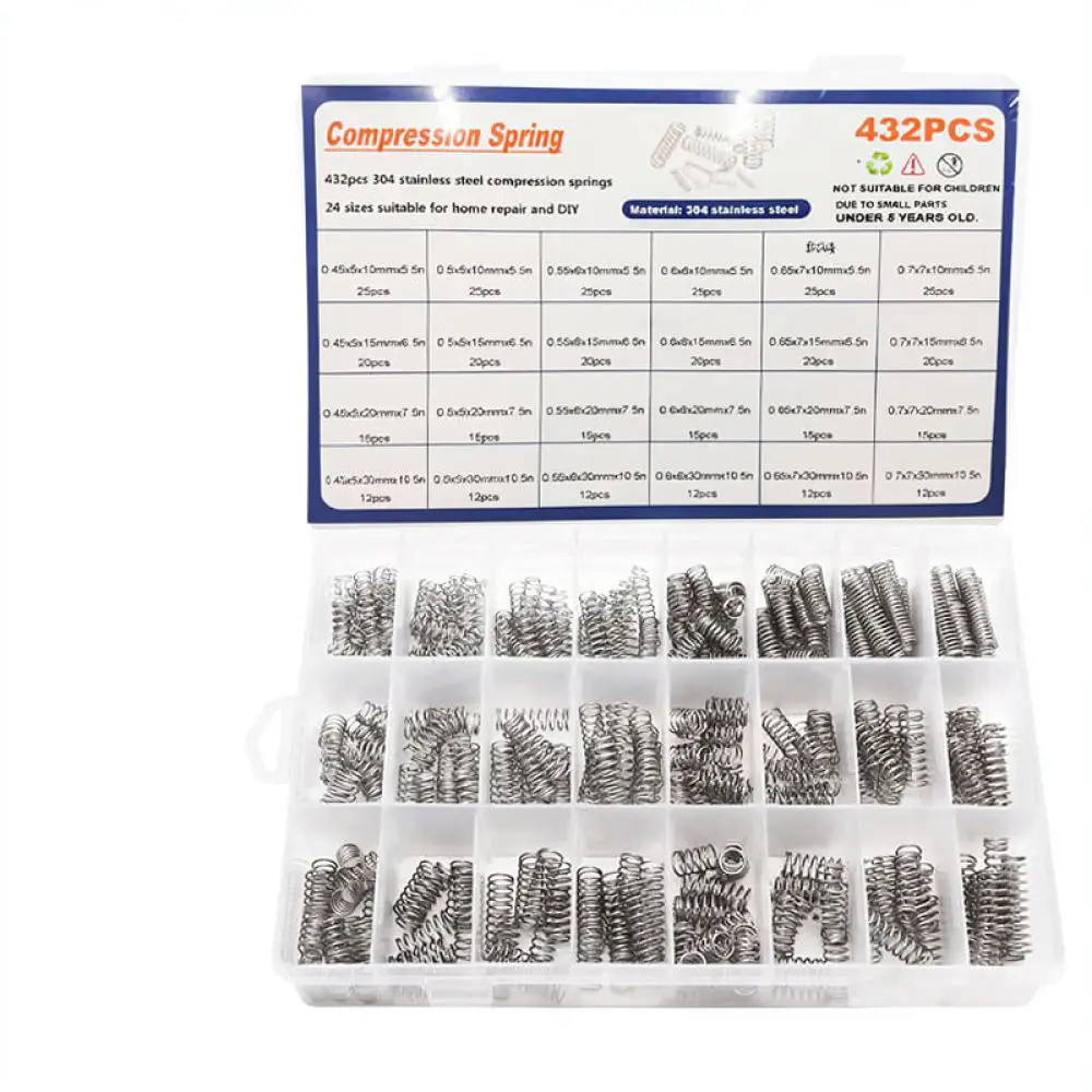 Industrial Hardware Compression Spring Assortment Kit Stainless Steel Mechanical Repair Tools Assorted Sizes Box