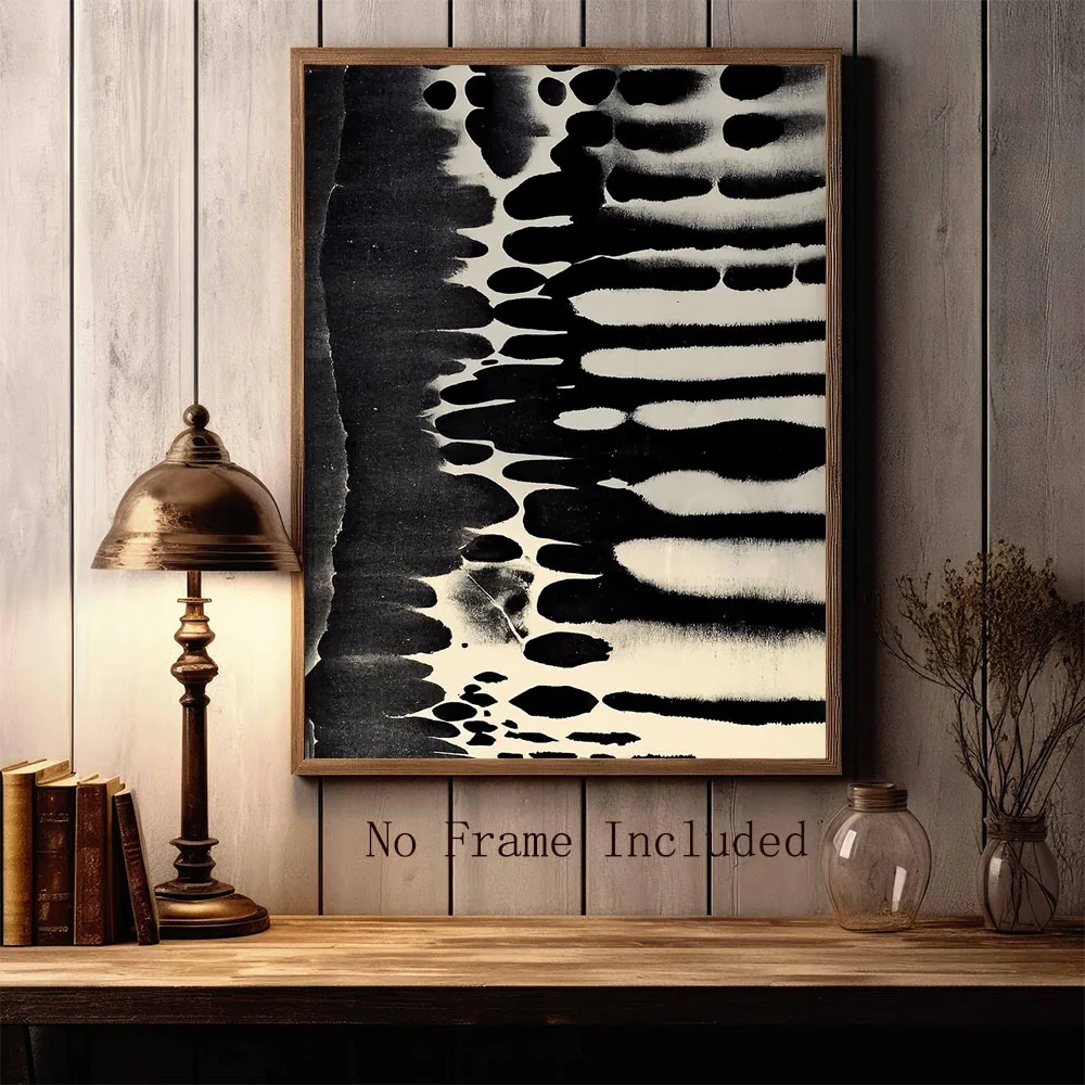 1pc Black and White Zebra Stripe Abstract Art Print - Shibori-Inspired Ink Pattern Frameless Modern Minimalist Canvas Paintin