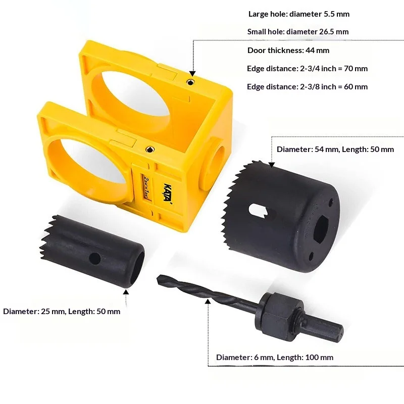 Ball Lock Hole Saw Kit Door Lock Installation Woodworking Hole Cutter 54mm 22mm Hinge Jig Option for Wooden Door