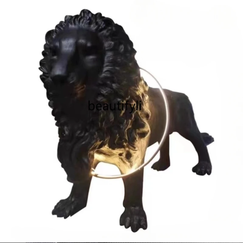 

Personalized Lion Sculpture Floor Lamp Nordic Light Luxury Creative Art Simple Living Room Large Animal Ornament Decoration