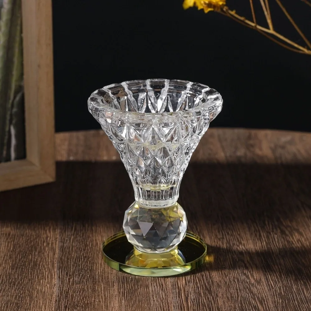 Large Capacity Artificial Crystal Incense Burner Candle Hold with Lid Gold Bottom Incense Burners Party Incense Holder