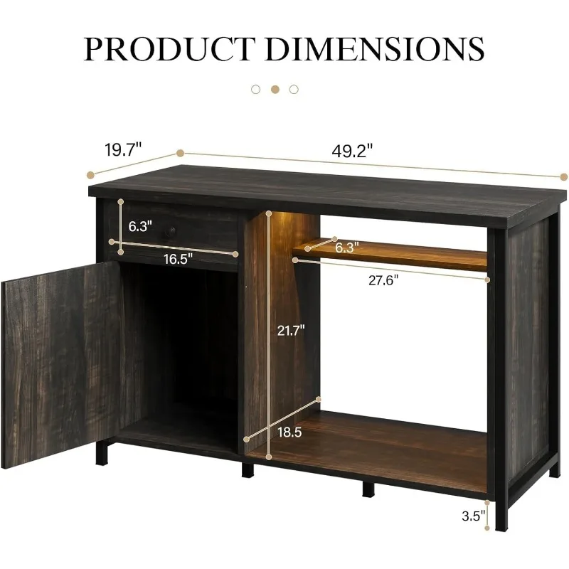 55-75 Gallon Aquarium Stand with Power Outlets & LED Light, Metal Frame Fish Tank Stand with Drawer & Barn Door, Turtle Reptile