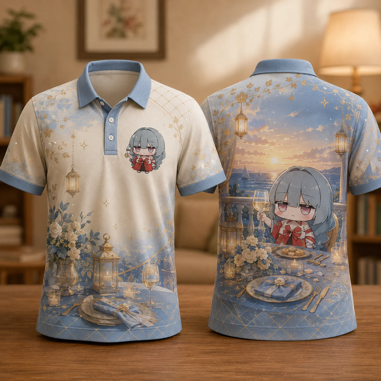 Phrolova Chibi Anime Surfing Polo Shirt Kawaii Manga Girl 3D Print Quick Dry Breathable Tropical Beach Summer Vacation Top