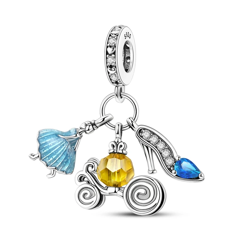 

New 925 Sterling Silver Pumpkin Cart And Crystal Shoe Charms pendant Fit 3mm Original Bracelet DIY Women Fine Date Jewelry Gifts