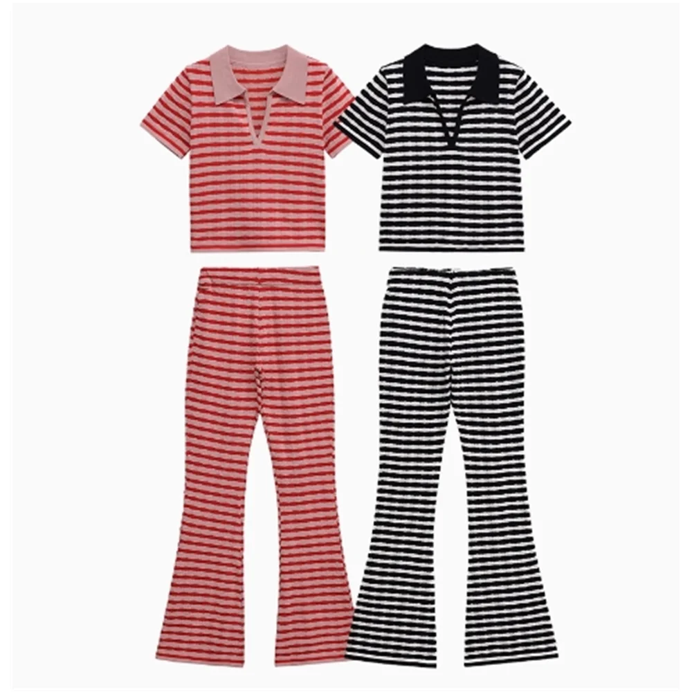 

Taop&Za women's clothing 2025 summer new slim jacquard POLO shirt flared pants suit 5039363 5039362