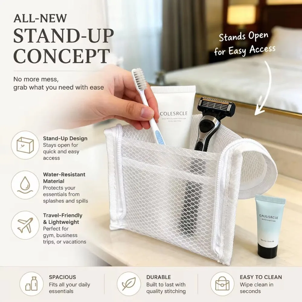 Standing Mesh Toiletry Bag Breathable Quick Dry Toothbrush Case Anti Mold Cosmetic Organizer For Travel College Dorm Gym Shower