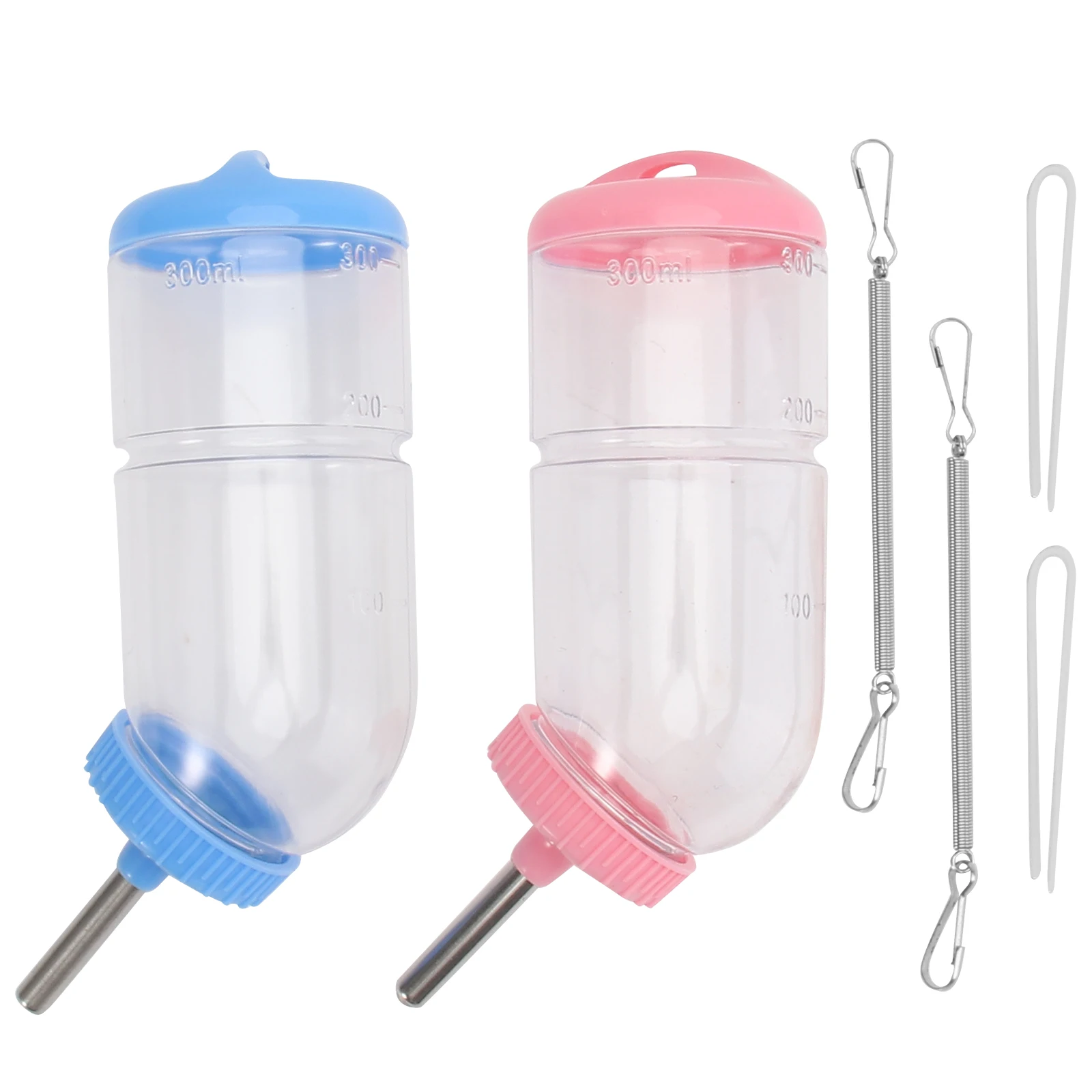 

2Pcs 300ml Water Feeder Stainless Steel Leak Proof Rabbit Guinea Pig Drinking Tool Large Size Random Color Pet Supply Pet Feeder