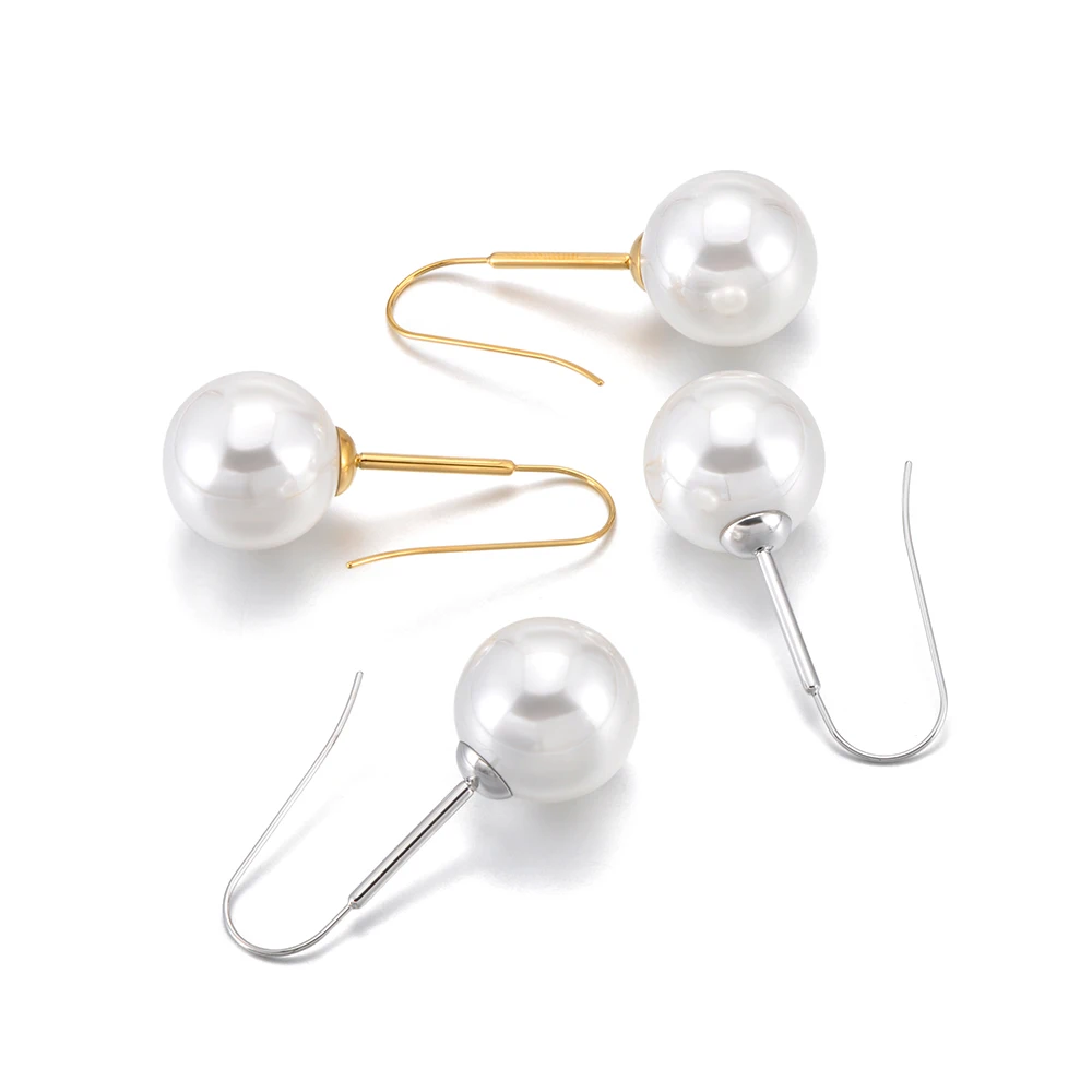 Lokaer 20mm Imitation Pearl Round Drop Earrings Stainless Steel Elegant Dangle Earrings Jewelry for Women Gift Waterproof E26047