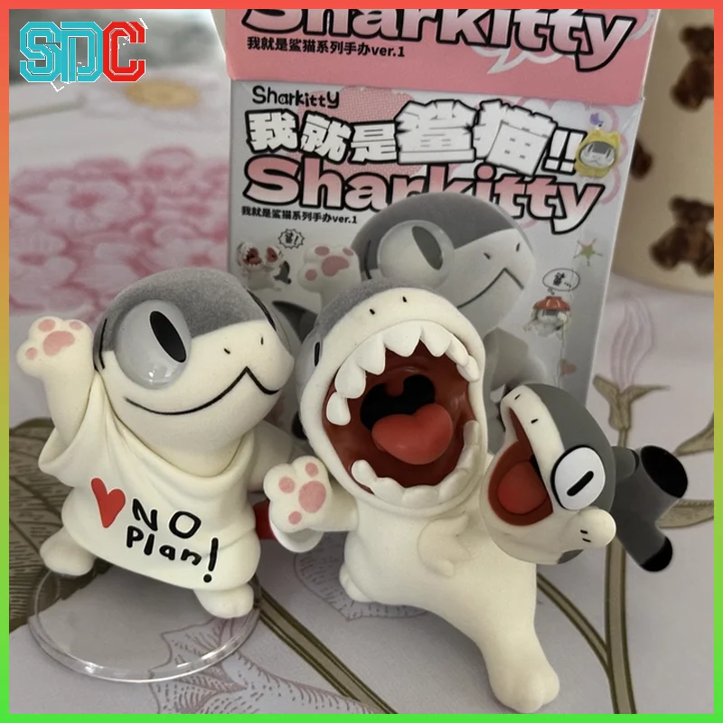 Sharkitty série dos desenhos animados anime figura colecionável modelo mistério caixa cega kawaii decoração de mesa brinquedos da moda presente