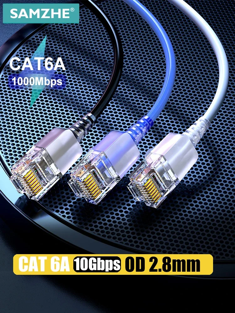 Câble Ethernet fin SAMZHE Cat6A 10 Gbps, cordon de raccordement réseau compatible avec 100 Mbps/1 Gbps/10 Gbps pour routeur, PC, PS5, modem, Xbox