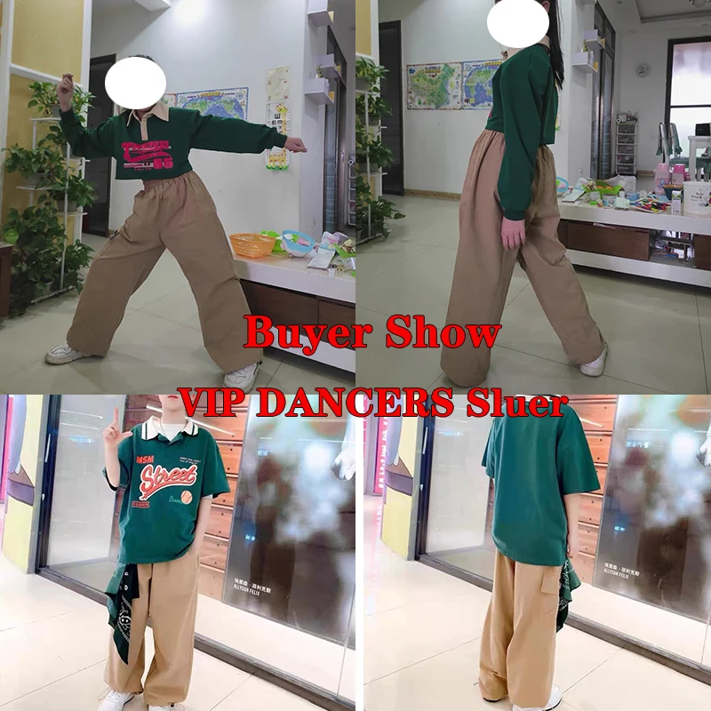 Ropa de baile moderno para niños, camisas verdes, pantalones sueltos, trajes deportivos Kpop para niñas y niños, ropa de Hip Hop, DQS11579, novedad