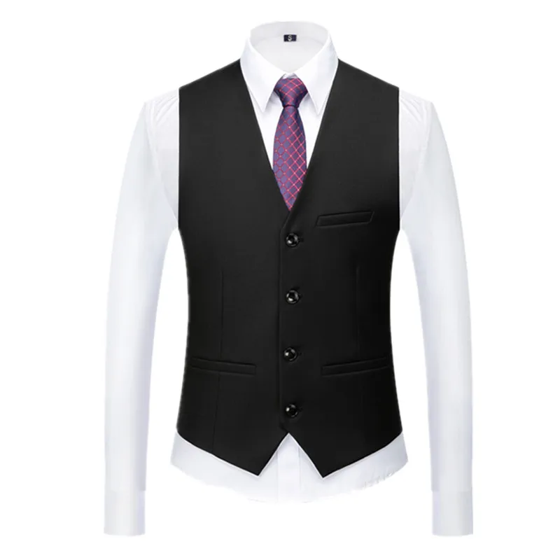 Pure Color Formal Suit Vest Black Red British Style Men Business Social Party Wedding Groom Dress Waistcoat Homme Slim Fit Top