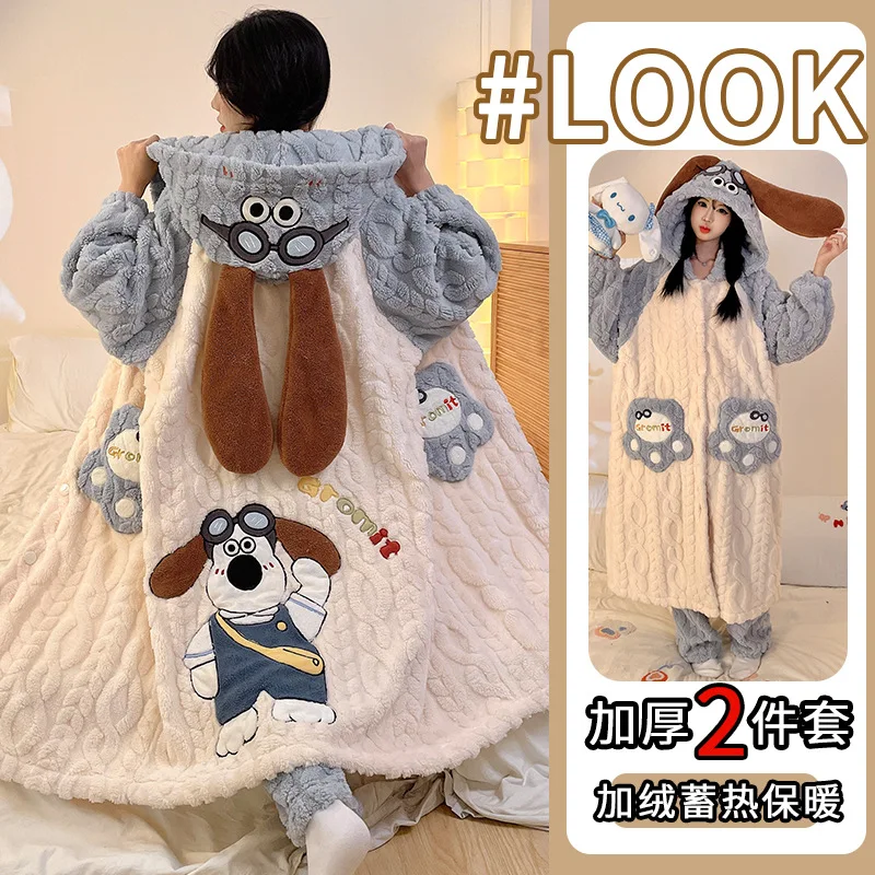헬로 키티 마이 멜로디 애니메이션 미니소 카와이 긴 소매 잠옷 귀여운 시나모롤 코랄 벨벳 홈웨어 자켓 어린이를위한 선물