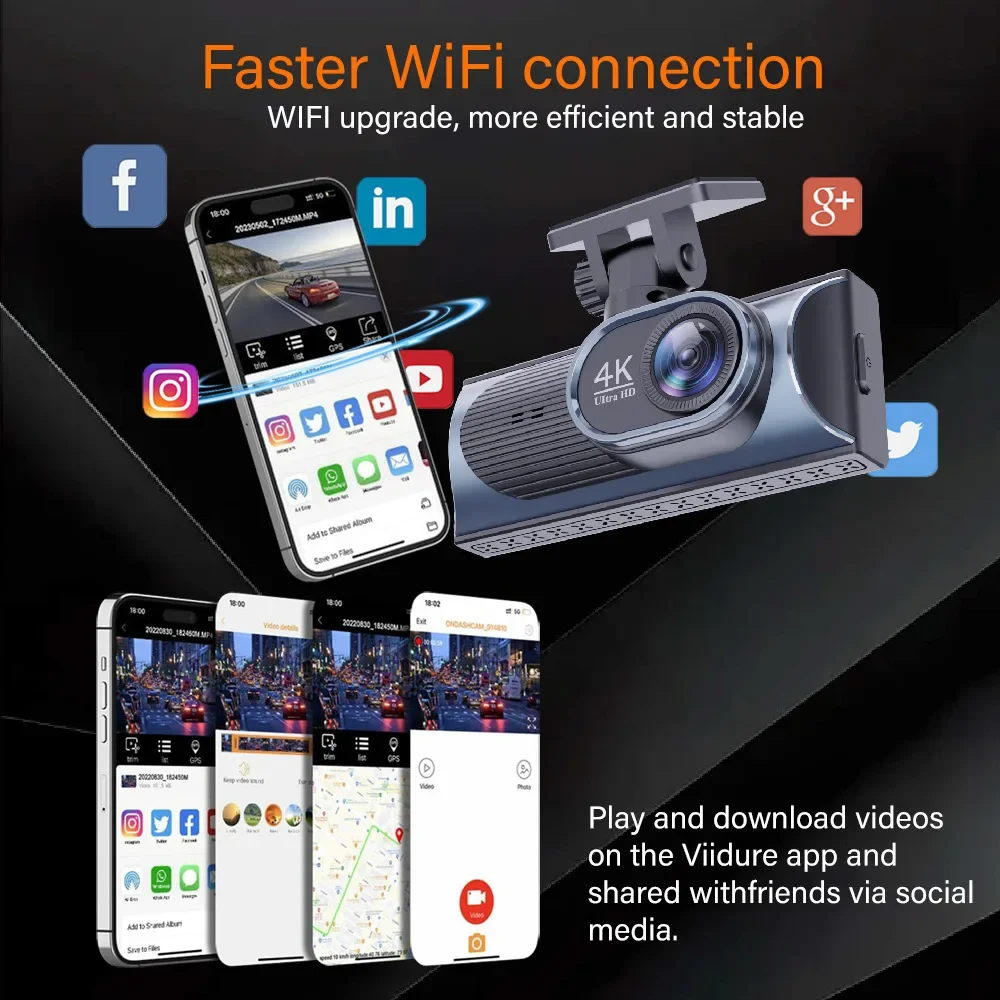 Ultra HD 4K 3840*2160P Dash Cam 24H مراقبة مواقف السيارات DVR اختياري 2.5K للرؤية الليلية كاميرا خلفية GPS WiFi APP التحكم #5