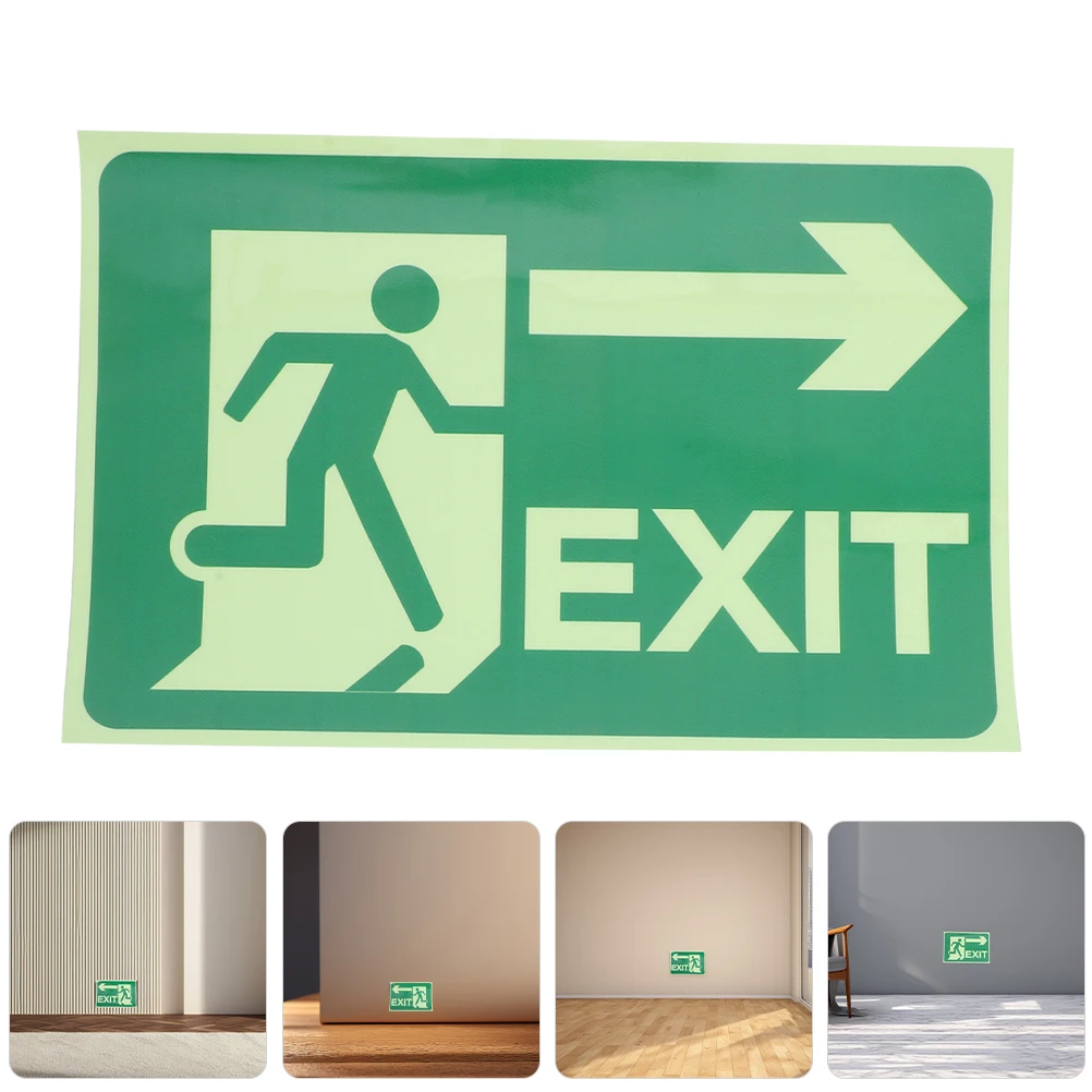 

4 Pcs Glow-in-the-dark Safety Signs Exit Decals Label Stickers Luminous Directional Polyethylene Reflective Film for Mall