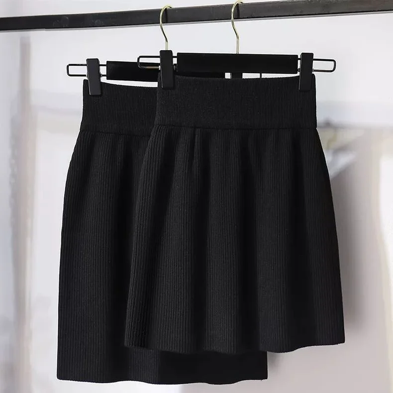 

Вязаная юбка больших размеров с высокой талией, облегающая, для полных женщин, осенне-зимняя, короткая, с эффектом утяжки ягодиц, в корейском стиле