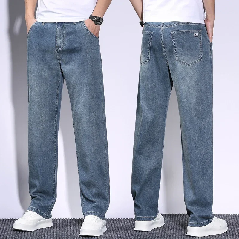 

High Quality Soft Men's Lyocell Baggy Jeans Thin Summer Breathable Straight Pants Vintage Fashion Korea Male Denim Trousers