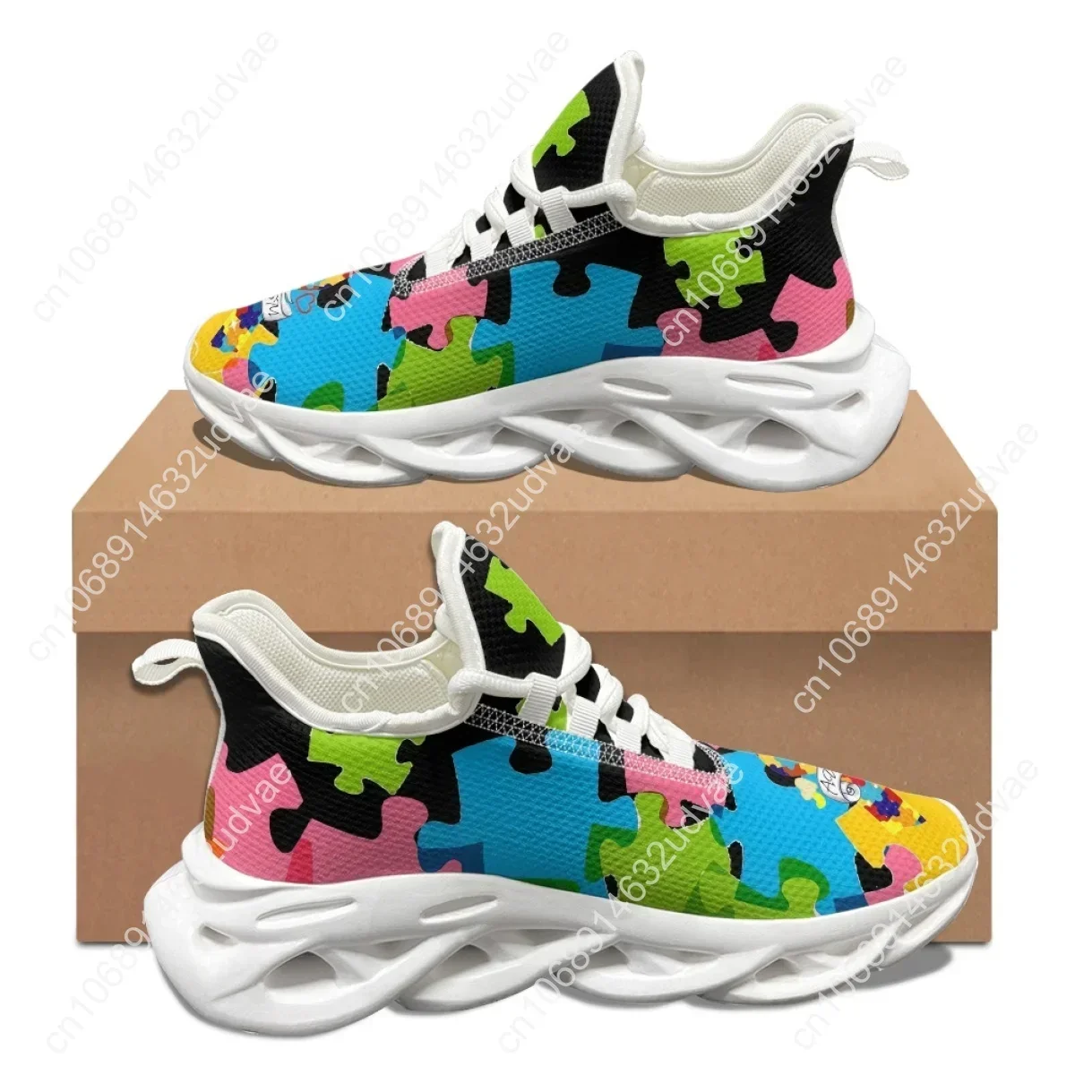 Autism Awareness Sports Running Shoe Color Puzzle Durable Wild Cozy Men’s Sneakers New High Quality Soft Platform Tenis Feminino view 5