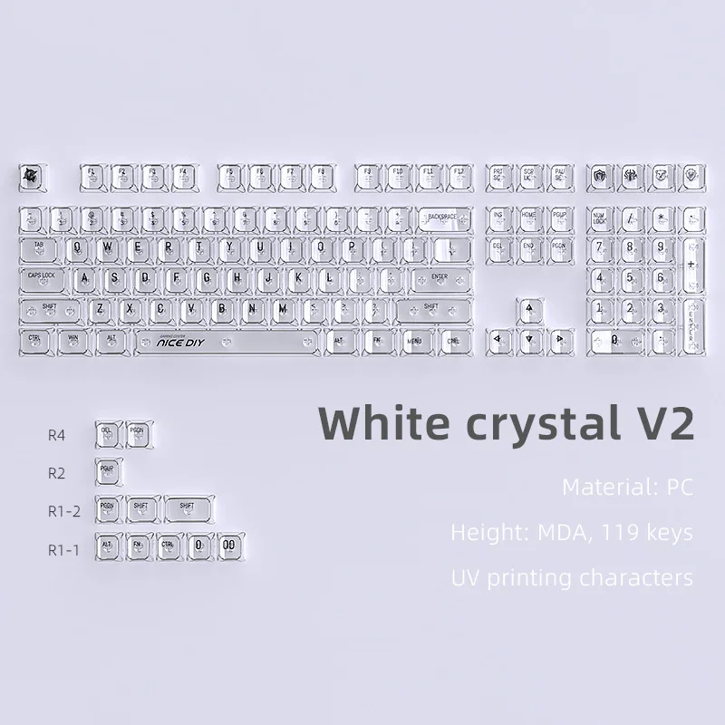 

119 Keys Crystal PC Keycaps MDA Profile Transparent Keycaps for Cherry Gateron MX Switches Mechanical Gaming Keyboards