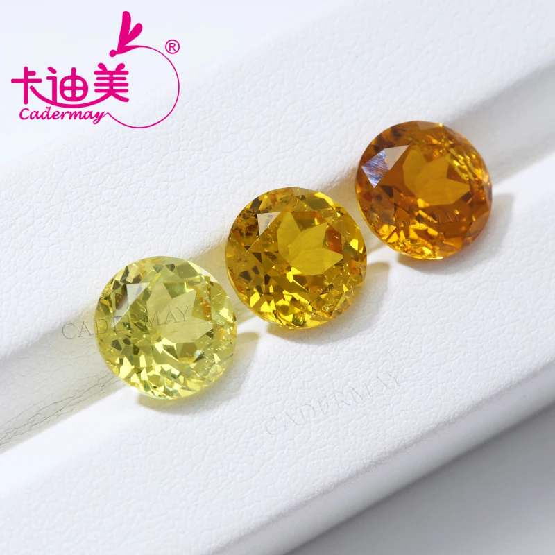 CADERMAY Lab Grown Yellow Sapphire Loose Gemstone With Inclusions Round Shape DIY Inlaid Jewelry Making Gemstones DIY