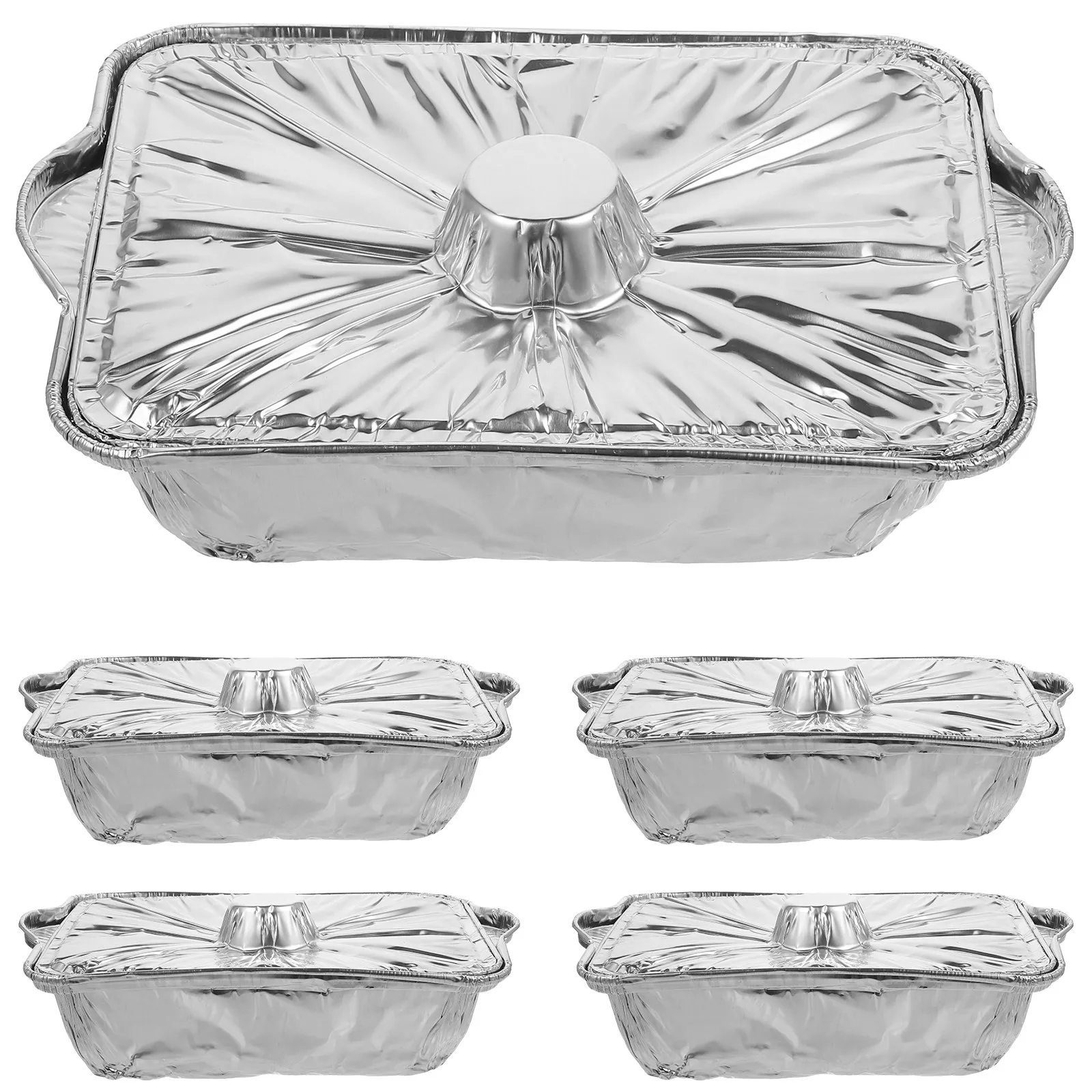 5 Pots en Aluminium Jetables avec Couvercle, Résistants à la Chaleur, Grande Capacité, Multifonctionnels pour Barbecue