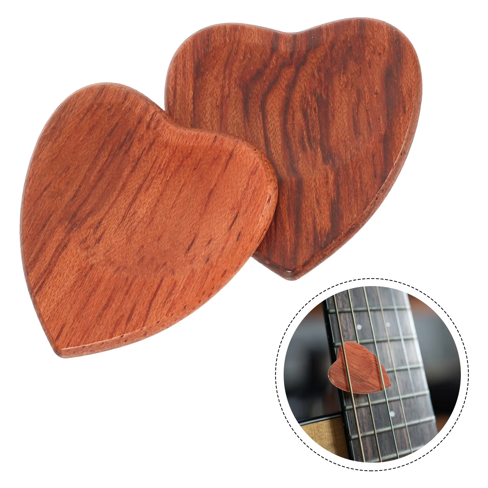 2 Pcs Heart Shaped Wooden Guitar Compact Solid Wood Natural Stringed Instrument Picks Smooth Durability Clear