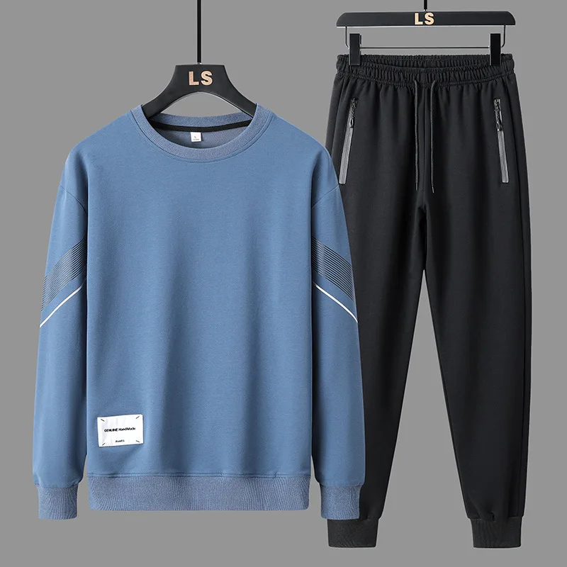 Conjunto de 2 unidades de chándal deportivo informal para hombre, sudadera de manga larga con cuello redondo, Tops, pantalones para correr con