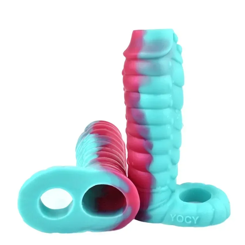 

FAAK Fantasy Ribbed Dragon Penis Sleeve Soft Silicone Sex Toys Sheath Stretchable Cock Enlargement Hollow Dildo Male Masturbator