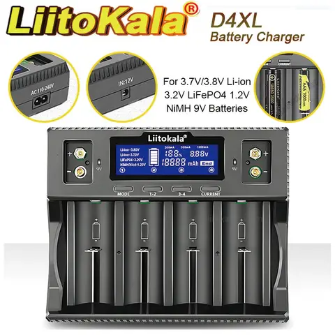 LiitoKala Lii-D4XL 21700 배터리 충전기 18650 18350 26650 16340 3.7v 1.2V Ni-MH/Cd,AA AAA SC D
